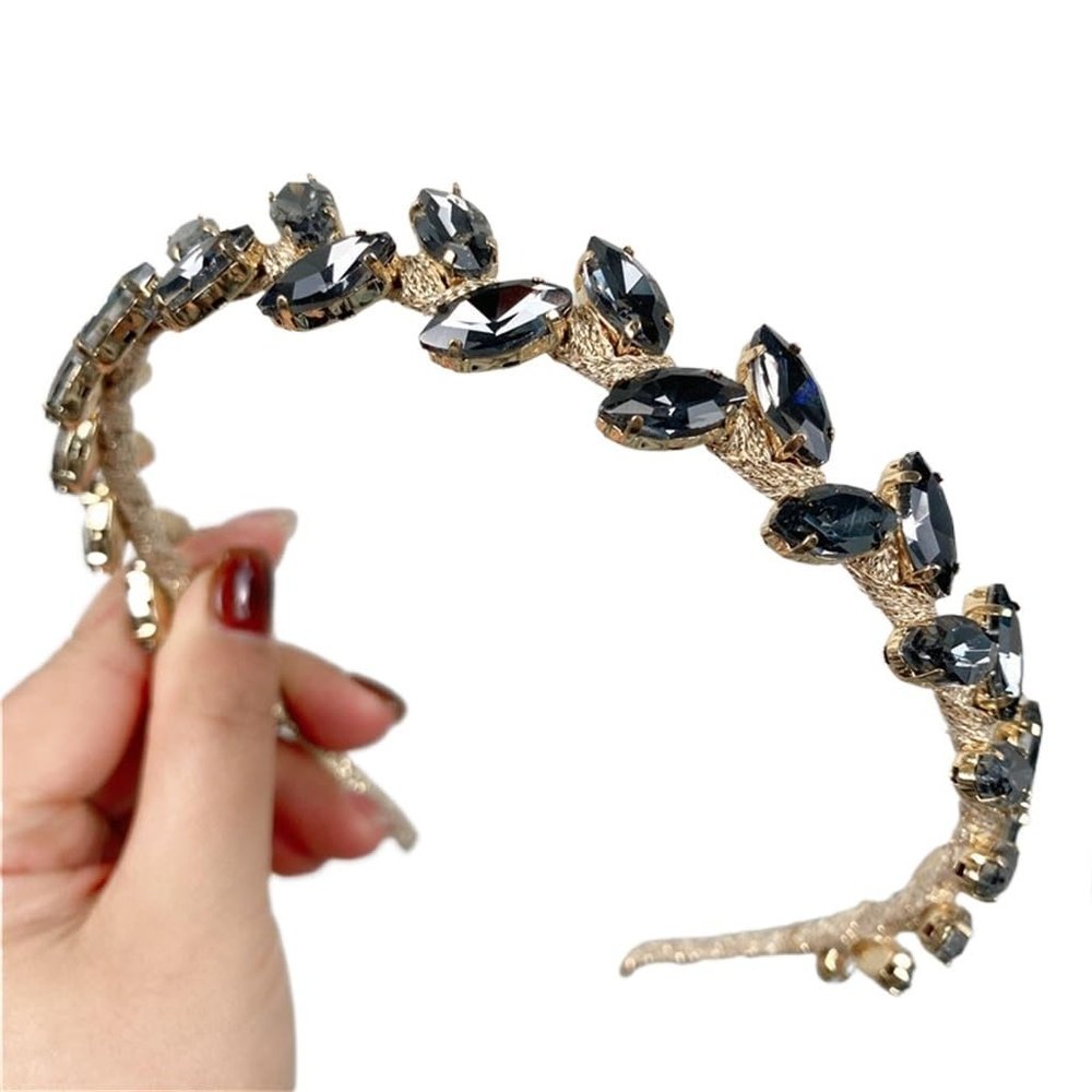 GFHSKRPL Gray Vintage Metal Crystal Hair Bands For Women Leaves Rhinestone Clips Headdresses