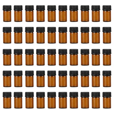 TUPWELY 50Pcs 2ml Amber Glass Essential Oil Bottles with Orifice Reducer