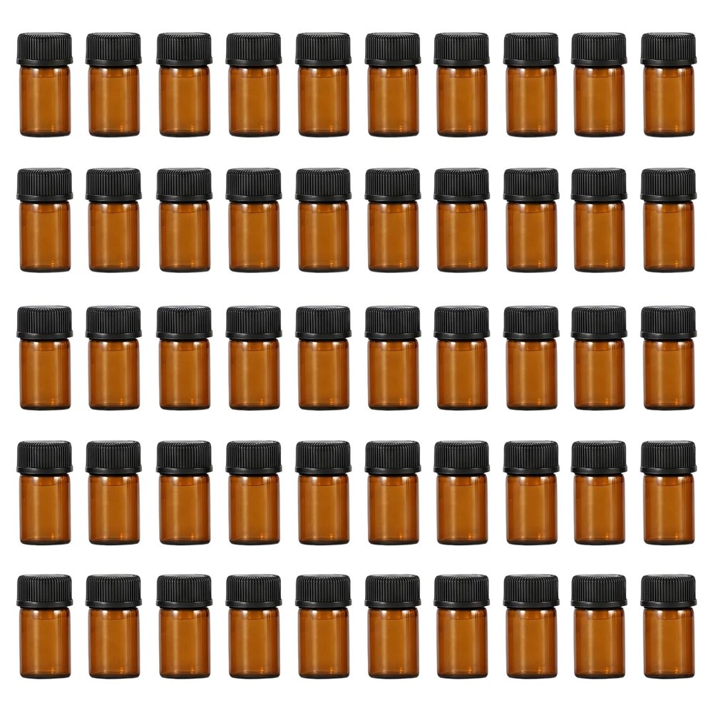 TUPWELY 50Pcs 2ml Amber Glass Essential Oil Bottles with Orifice Reducer