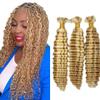 P27/613 Honey Blonde Braiding Human Hair for Boho Braiding Human hair 3 Bundles 22 22 22 Inch Highlight Blonde Deep Wave Boho Hair for Bulk Braids Human Hair Extensions 50 Gram Per Bundle view 1