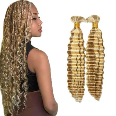 P27/613 Honey Blonde Human Braiding Hair for Boho Braids 22 22 Inch Human Hair Weave Deep Wave Bulk 2 Bundle Unprocessed Brazilian Virgin Hair Honey Blonde Deep Water Braiding Hair Extensions 100g