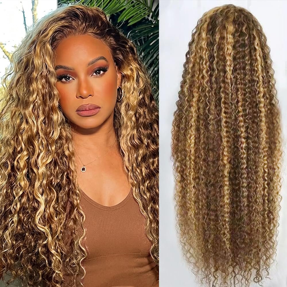 Armodeo Ombre Highlight Lace Front Wigs Human Hair 250 Density 4/27 Honey Blonde Lace Front Wigs Pre Plucked Frontal Wigs 22 Inch