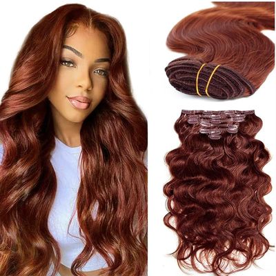#33 Brown Clip In Hair Extensions Real Human Hair 20 Inch Reddish Brown Body Wave Clip in Seamless Extensions Human Hair Skin Weft Seamless Invisible Unprocessed Brazilian Virgin Remy Hair 120g