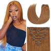 #30 Brown Clip in Hair Extensions Human Hair, Light Brown Straight Remy Human Hair Extensions Clip ins for Women, 22 Inch 120g 7Pcs, Remy Human Hair Extension view 1