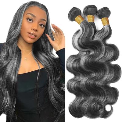 Grey Human Hair Bundles Body Wave Highlight P1B/GR Two Tone Black And Sliver 32 32 32 Inch Virgin Hair 100/PC 3 Extensions