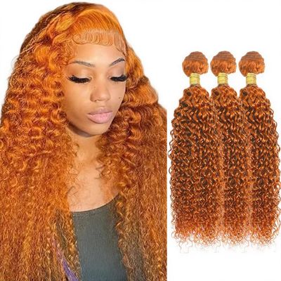 #350 Orange Human Hair Bundles 20 22 24 Inch Jerry Curly Bundles,300 Gram