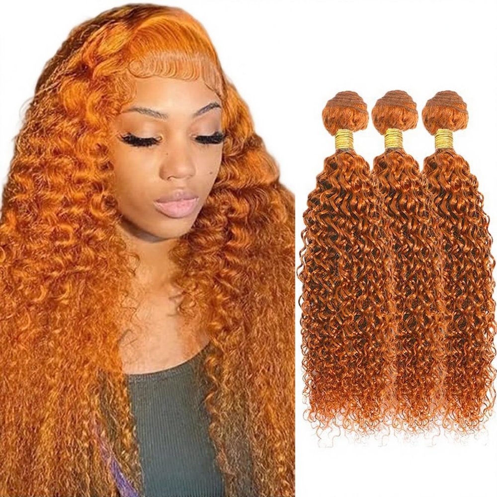 #350 Orange Human Hair Bundles 20 22 24 Inch Jerry Curly Bundles,300 Gram