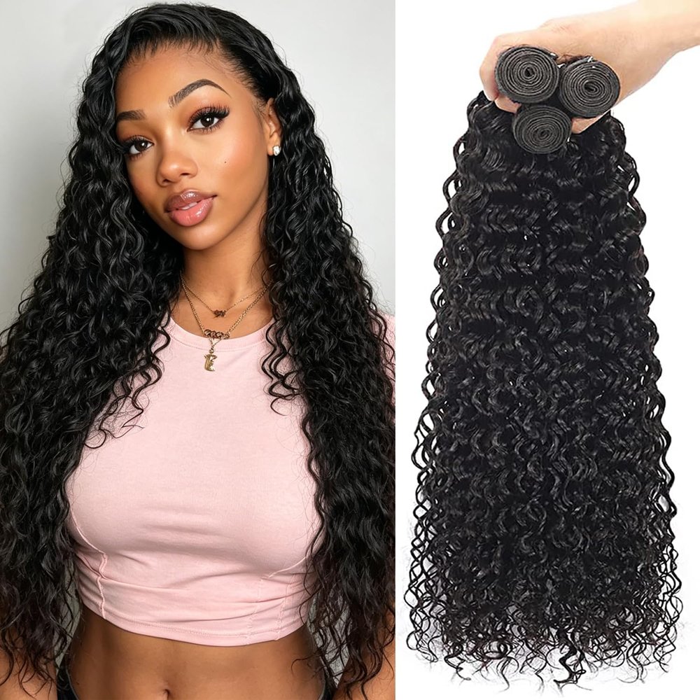 Human Hair Bundles 26 28 30 Inch Natural Black Water Wave Bundles,300 Gram