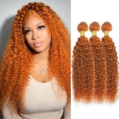 #350 Orange Human Hair Bundles 8 10 12 Inch Jerry Curly Bundles,300 Gram