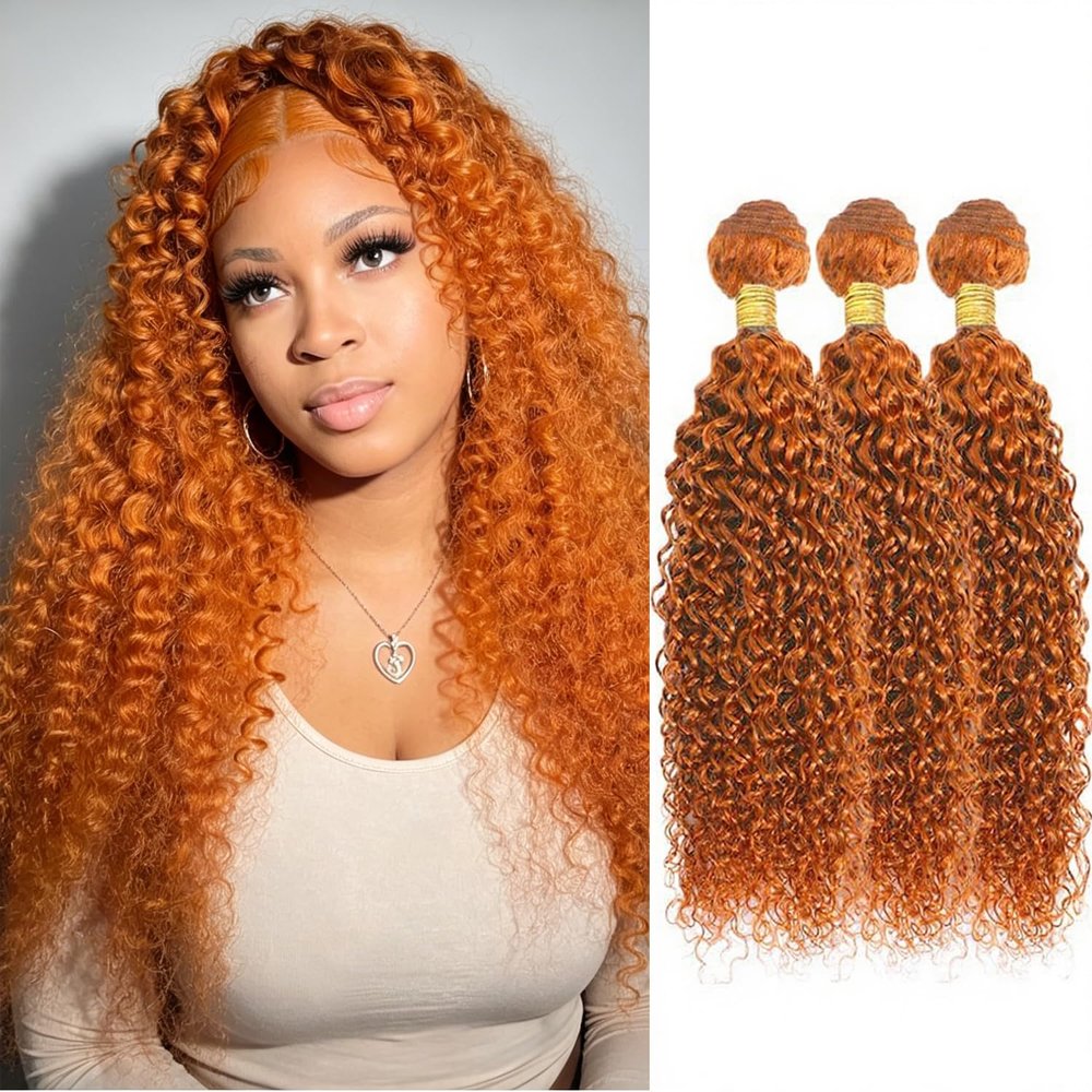 #350 Orange Human Hair Bundles 8 10 12 Inch Jerry Curly Bundles,300 Gram