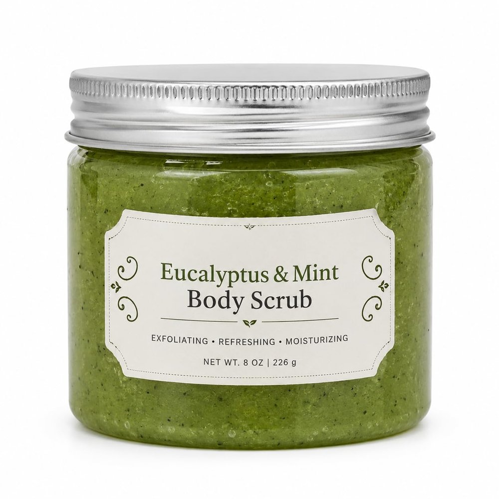 Eucalyptus & Mint Body Scrub, Exfoliating, Refreshing and Moisturizing, Handmade Natural Exfoliant, 8 oz