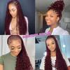 #99J Burgundy Human Braiding Hair For Boho Braids 3 Bundles Human Hair 16 16 16 Inch Wine Red Deep Wave Bulk Human Hair for Braiding Knotless Bohemian Hair Extensions 150g view 2