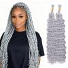 Human Braiding Hair for Boho Braids Grey Deep Wave Hair, 20 Inch 100g view 1