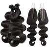 12A Human Hair Bundles with Closure 16 18 20 with 14 Inch Brazilian Body Wave 3 Bundles Human Hair with 2x6 HD Lace Closure 100% Unprocessed Virgin Human Hair Weave view 2