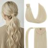 Pinkpearl Human Hair Ponytail Extension, #60 Platinum Blonde Real Hair Ponytail Extension for Women Straight with Wrap Around Magic Paste Ponytail Extensions Human Hair One Piece 14inch 65g(P#60-14in) view 1