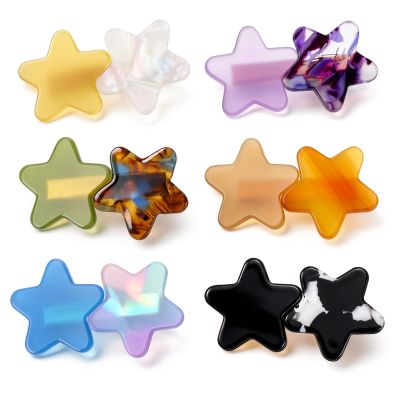 Chsoejuf 6 PCS Acrylic Resin Stars Hair Clips, Resin Hair Clips, Geometric Star Alligator, Cute Star Hairclips, Non-slip Barrettes, Fun Hairs Accessories for Women Girls Ladies