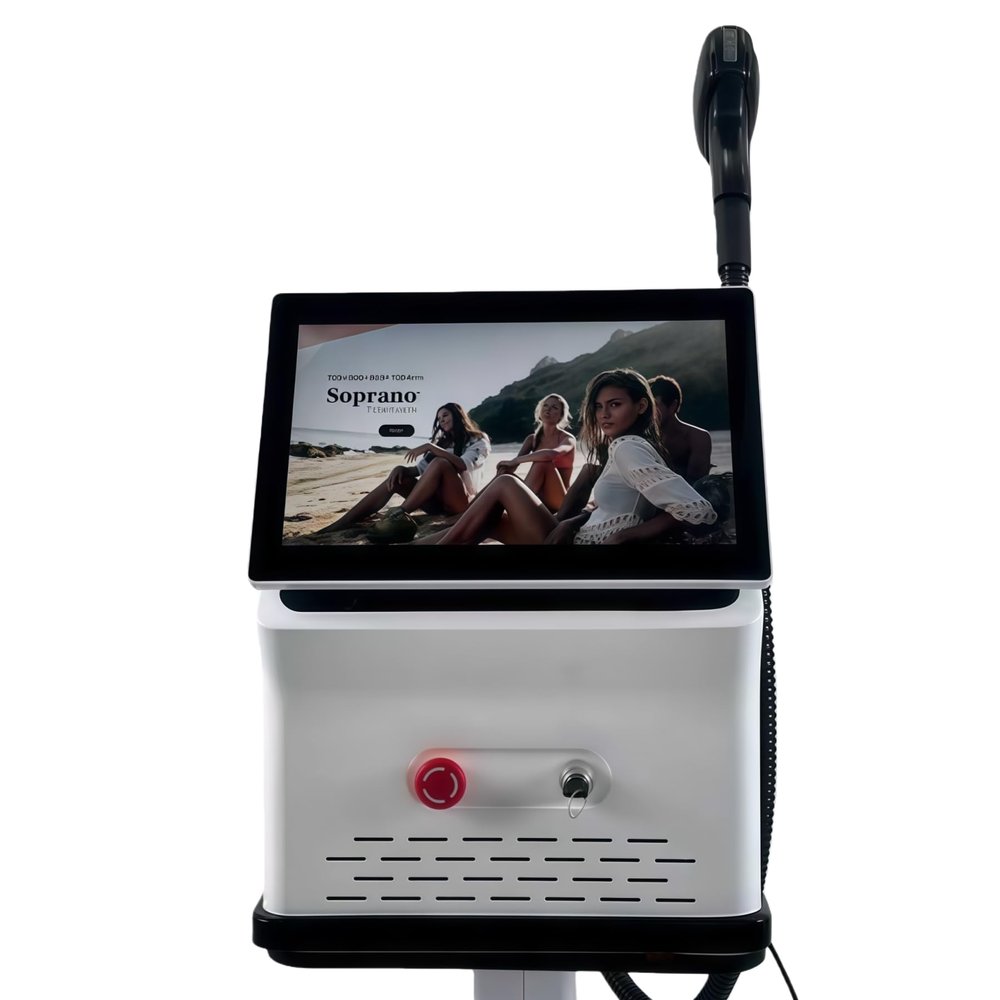 Multi functional large screen beauty device, ice cooling handle for professional facial care, 755 808 940 1064nm multi wavelength hair removal