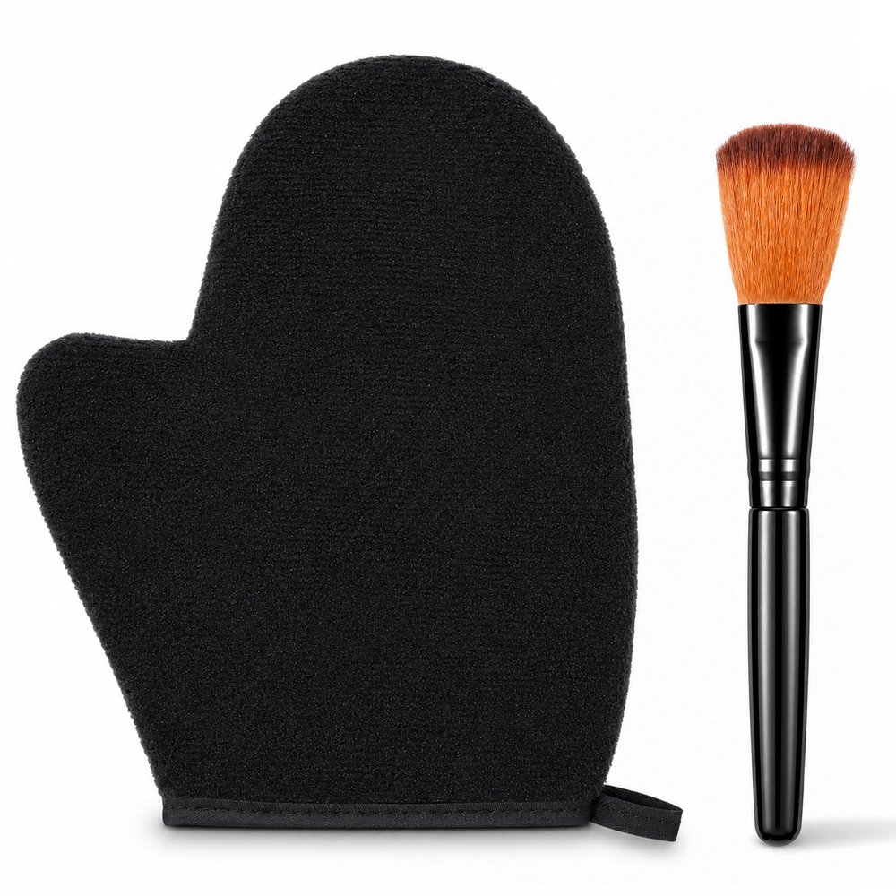 2 in 1 Tanning Mitt and Brush Applicator Kit, Self Tanner Mitt Tanning Mitts Self Tanner, Reversible Waterproof Glove and Face Body Brush for Streak-Free Application, Hands, Legs