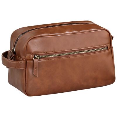 Tressify Brown PU Leather Toiletry Bag for Men, 9.8 x 4.1 x 5.7 in Travel Wash Bag, Large Capacity Cosmetic Bag with Multiple Compartments for Business Trip and Daily Use