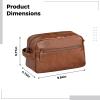 Tressify Brown PU Leather Toiletry Bag for Men, 9.8 x 4.1 x 5.7 in Travel Wash Bag, Large Capacity Cosmetic Bag with Multiple Compartments for Business Trip and Daily Use view 3