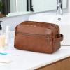 Tressify Brown PU Leather Toiletry Bag for Men, 9.8 x 4.1 x 5.7 in Travel Wash Bag, Large Capacity Cosmetic Bag with Multiple Compartments for Business Trip and Daily Use view 4