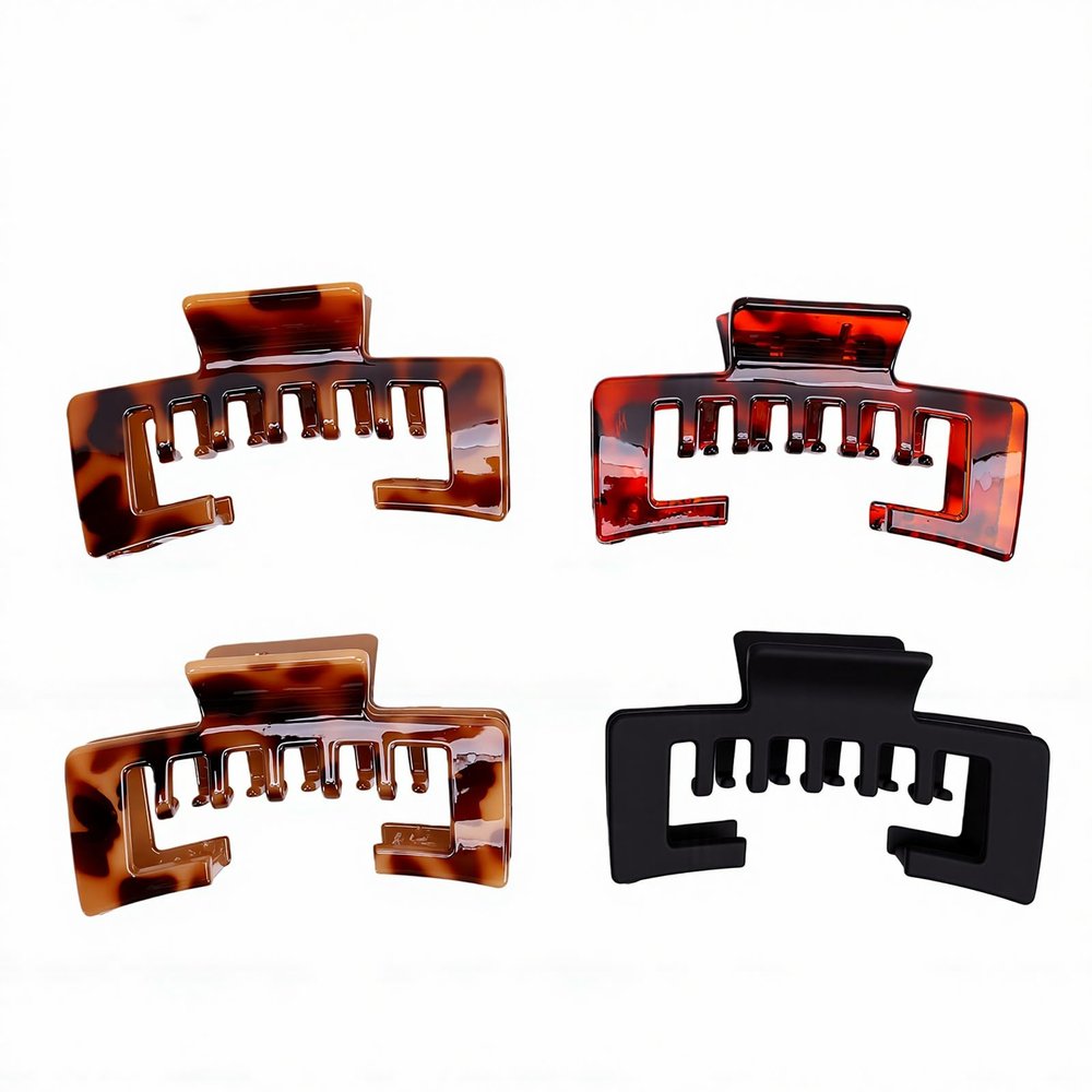 BRRNOO Hat Claw Clips 4-Piece Set Baseball Cap Clips for Women with Hollow Teeth Leopard Print for Thick Hair Long Hair Ponytail Bun (4pcs)