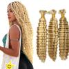 14 14 14 Inch P27/613 Honey Blonde Human Braiding Hair for Boho Braids Human Hair Weave Deep Wave Bulk 3 Bundle Unprocessed Brazilian Virgin Hair Honey Blonde Deep Water Braiding Hair Extensions 150g view 1