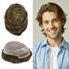 Toupee for Men Real Human Hair Piece Swiss Lace Front Hair System for Men Durable Fine Mono Mens Replacement System Hairpieces Prosthesis #7 Very Light Brown-110% Light to Medium Density 6X9" view 1