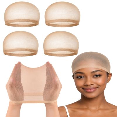 4 Pieces Real HD Wig Caps Breathable Ultra-thin Stretchy WigCap Beige Stocking for Wigs