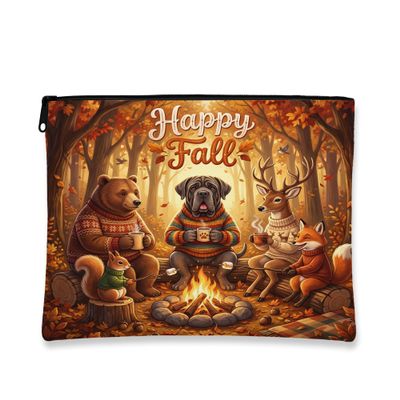 Fall Neopolitan Mastiff Dog Makeup Bag, Funny Holiday Forest Cosmetic Travel Pouch for Women Girls, Portable Small Canvas Zipper Organizer, Autumn Toiletry Bag 7x9 Inch