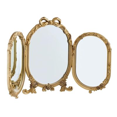 French Princess Style Trifold Mirror, Wooden Framed Foldable Makeup Mirror, for Bedroom, Vanity Table, Dressing Room(80x60cm/31x24in)