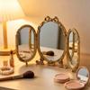 French Princess Style Trifold Mirror, Wooden Framed Foldable Makeup Mirror, for Bedroom, Vanity Table, Dressing Room(80x60cm/31x24in) view 3