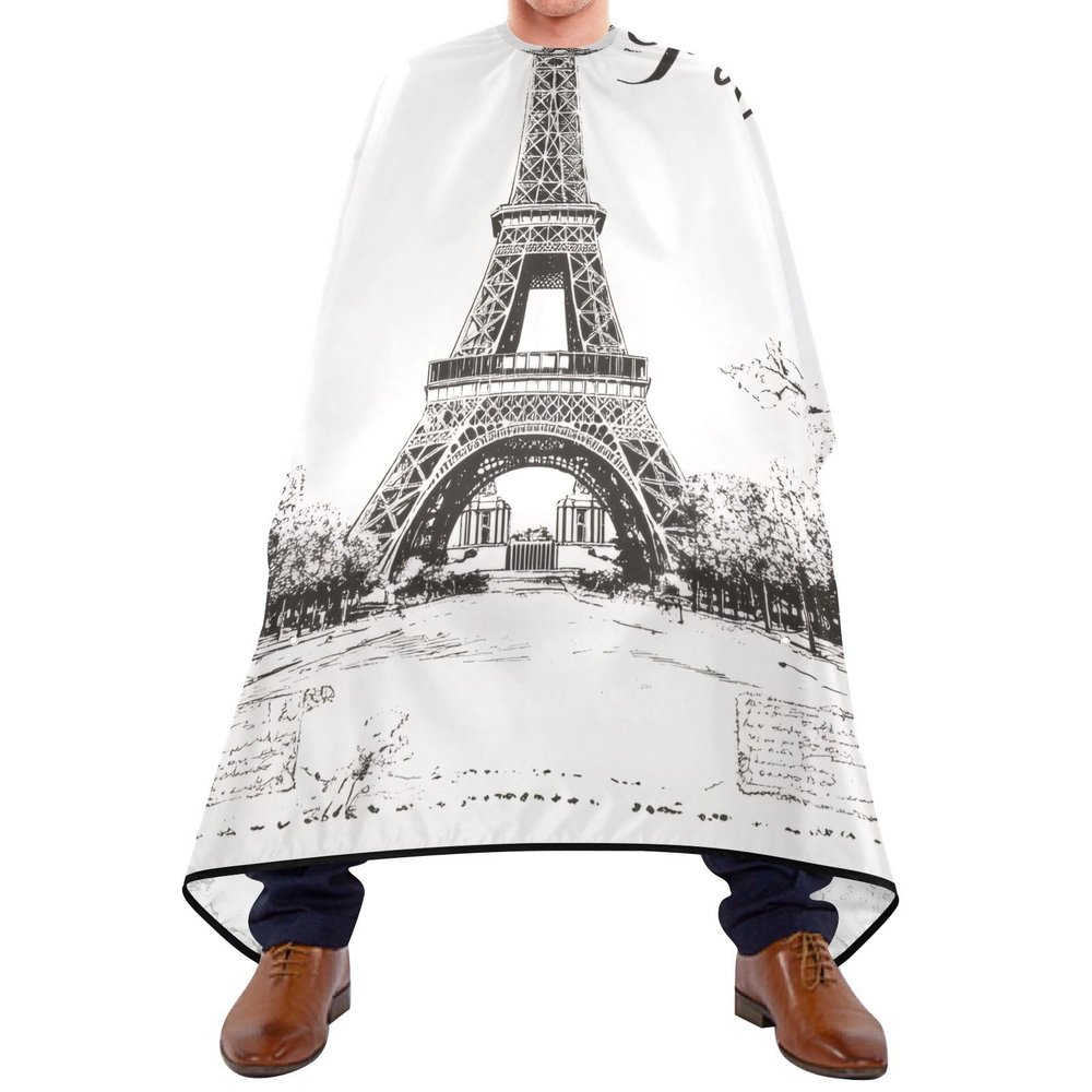 Qilmy Paris Eiffel Tower Hair Cutting Cape, Waterproof Salon Barber with Adjustable Closure, Professional Hair Cutting Cape Haircut for Men Women - 65" x 55"