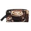 DAbghb Daily Large Travel Hot Coffee with Coffee Bean Print Toiletry Bags Portable Capacity Zippered Cosmetics Storage Bag view 1