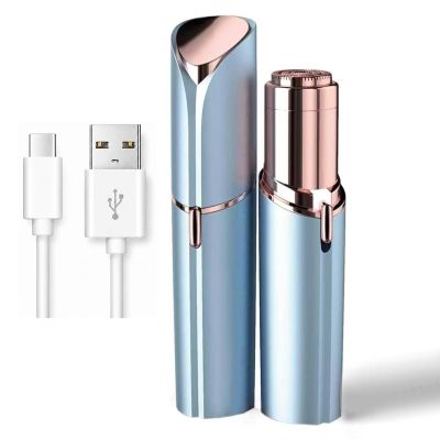 Rechargeable Facial Hair Removal for Women - as Seen on TV Painless Face Shaver - Electric Hair Remover for Face Lips Peach Fuzz with Light (Blue)