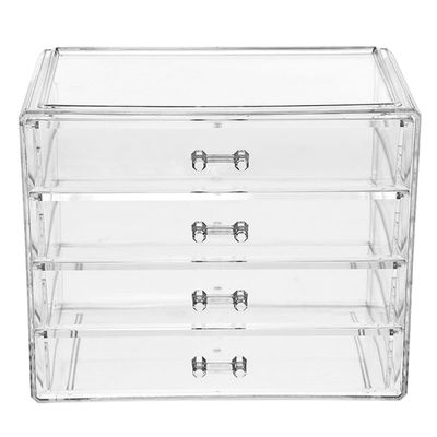 LABRIMP Large Acrylic Makeup Storage Box, Cosmetic Storage Organizer with Four Drawers, Makeup Organizer for Vanity and Home Use