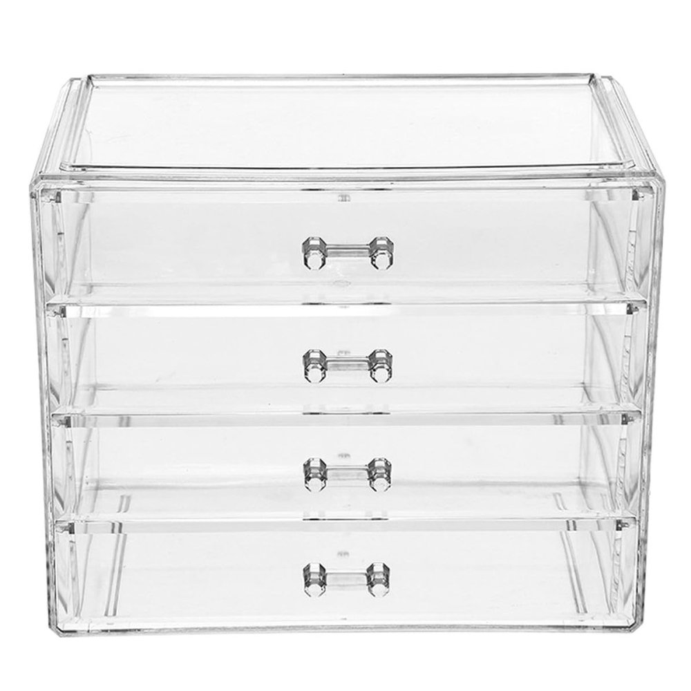 LABRIMP Large Acrylic Makeup Storage Box, Cosmetic Storage Organizer with Four Drawers, Makeup Organizer for Vanity and Home Use