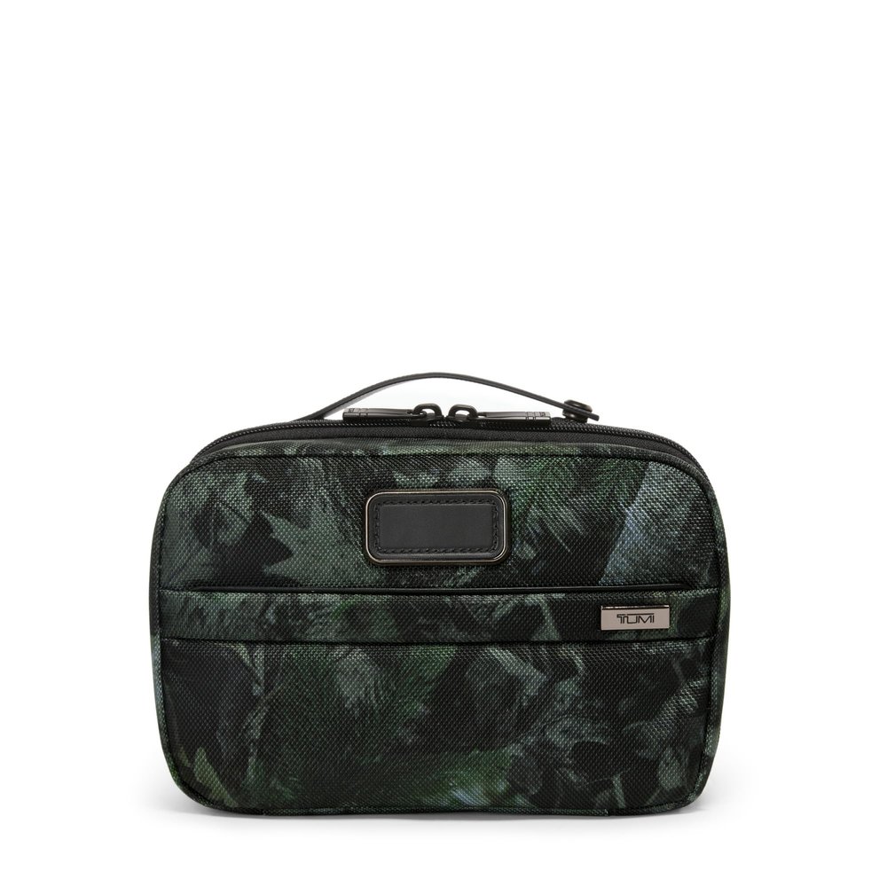TUMI - Alpha Split Travel Kit - Compact Toiletry Bag for Men & Women - Features Removable Leather Handle & Clear Windows - Forest Camo