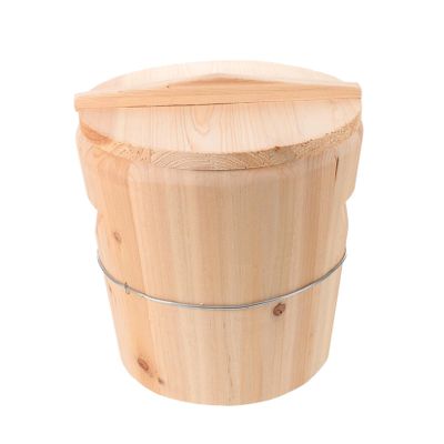 WOONEKY Wooden Hot Towel Heating Bucket 25x25x25cm with Lid Rustic Spa Sauna Towel Warmer Barrel for Bathroom Massage and Salon Use