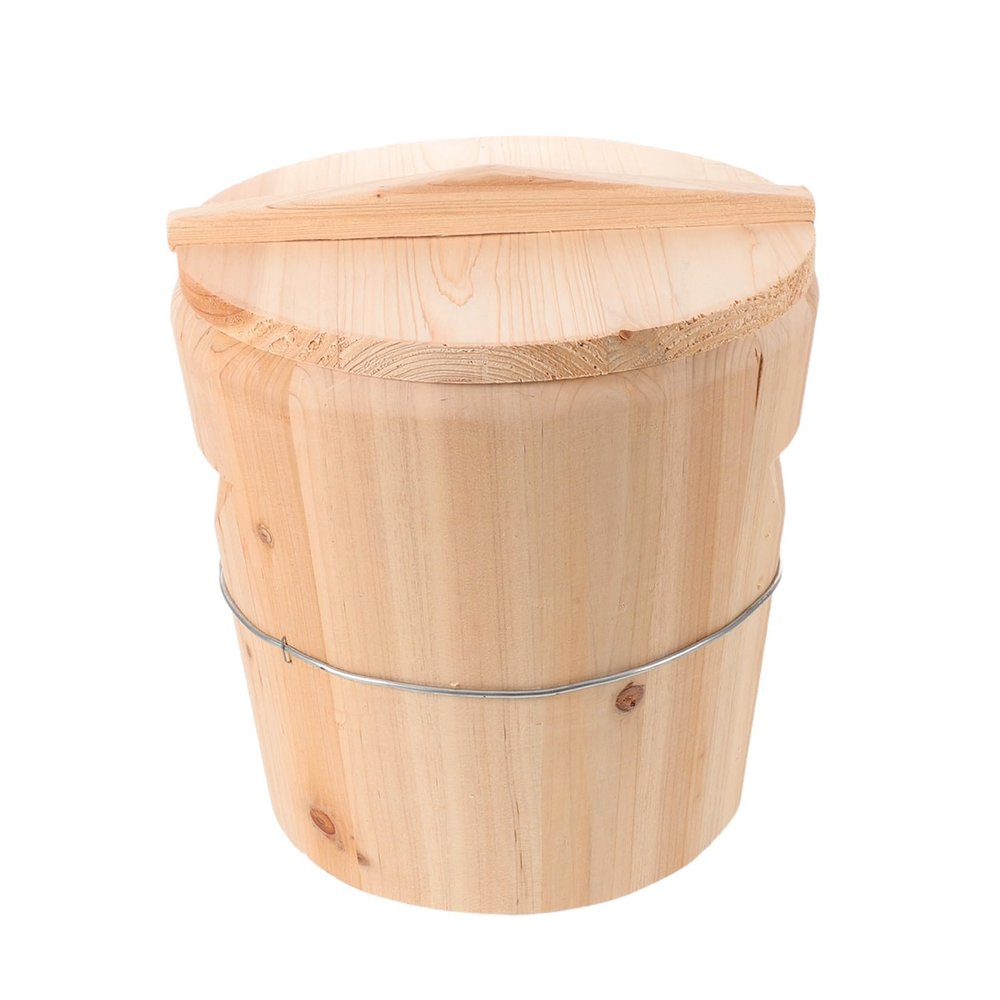 WOONEKY Wooden Hot Towel Heating Bucket 25x25x25cm with Lid Rustic Spa Sauna Towel Warmer Barrel for Bathroom Massage and Salon Use