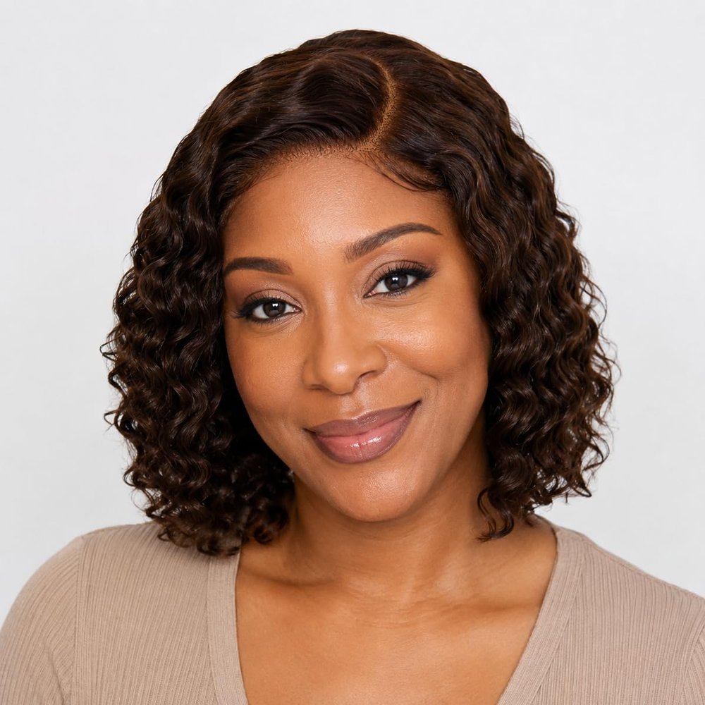 Apeasex 14 Inch Chocolate Brown Deep Wave Bob Wig Human Hair, 5x5 HD Lace Closures Glueless Wig Side Part, Short Curly Wigs for Black WomenPre Plucked Pre Cut Wear Go Wigs Beginner Friendly Everyday