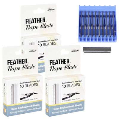 Feather - Nape Blades - Single Edge Guarded Replacement Blades Fits Feather Nape & Body Razor Professional Tool for Thinning, Layering, Precision Styling & Body Hair Removal Made in Japan - 3 Packs