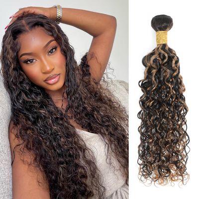Anmetan Honey Blonde Highlight F1B30 Water Wave Bundles Human Hair 16 In, 12A Soft Thick Wet and Wavy Color Curly Black and Brown Ombre Single Bundles 100% Unprocessed Brazilian Virgin Remy Human Hair