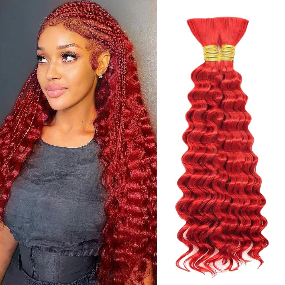 Human Braiding Hair 22 Inch 100g Red Deep Wave Bulk Human Hair for Braiding No Weft Curly Bundles Hair Extensions