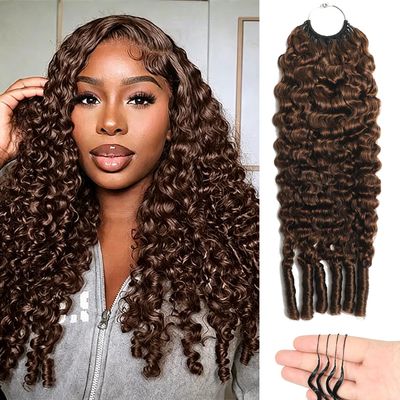 Burmese Curly Feather Crochet Human Hair 22 Inch Chocolate Brown 4# Color Miracle Knots Pre-Separated 50 Strands Human Crochet Hair for Black Women Lightweight Invisible Extensions (22 Inch,60g)