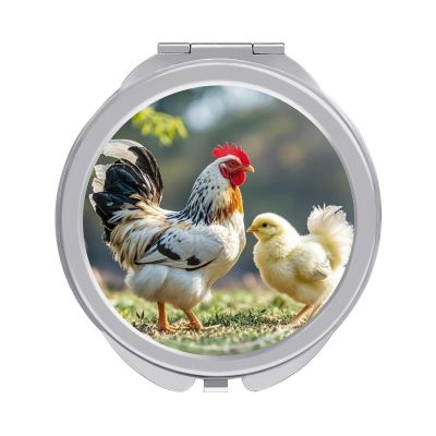 BTCOWZRV Chicken on The Grass Makeup Mirror Foldable Double-Sided 2X/1X,Hand Mirror - Round,Compact and Portable,Compact Mirror to Bag for Home,Office,Travel