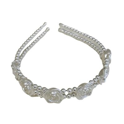 DAJGRHE White Pearl Hairbands For Women; Uncomplicated White Rose Flower Retro Wave