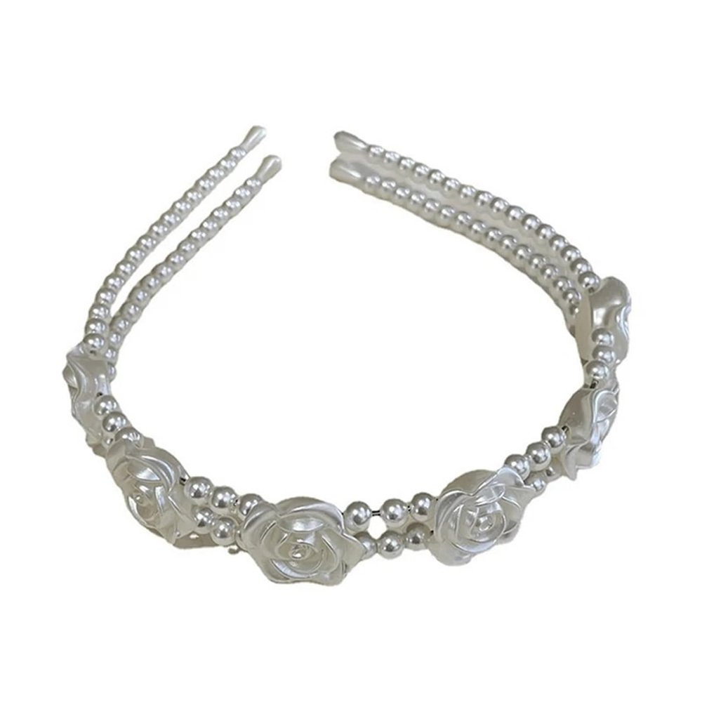 DAJGRHE White Pearl Hairbands For Women; Uncomplicated White Rose Flower Retro Wave