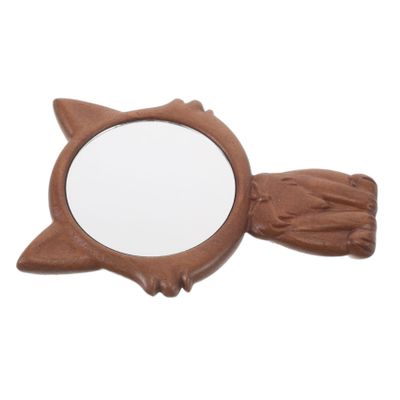HOOWIFFY Wooden Handheld Cosmetic Mirror for Makeup and Grooming, Small Cute Kawaii Cat Shape, Portable Vanity Mirror for Travel and Salon Use