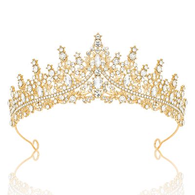 Queen Crown Rhinestone Wedding Crowns and Tiaras for Women Costume Party Hair Accessories Princess Birthday Crown Crystal Bridal Crown (Gold+White)